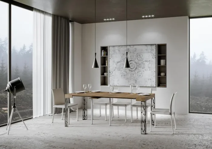 Consolle Allungabile 90-300x40x77 cm in Nobilitato Marrone - immagine 3