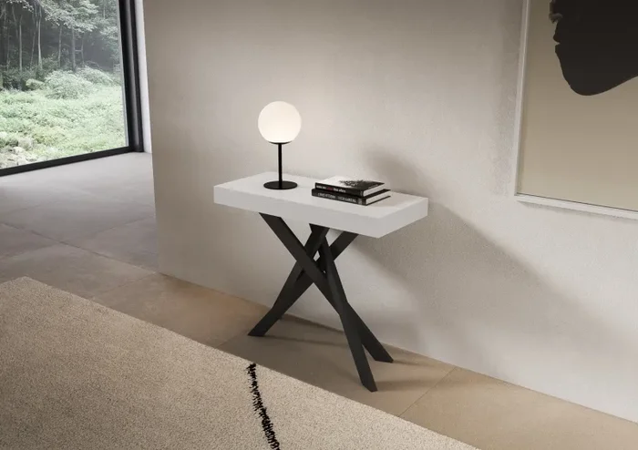 Consolle Allungabile 90-300x40x77 cm Saki Bianco Frassino Gambe Antracite Online - immagine 2