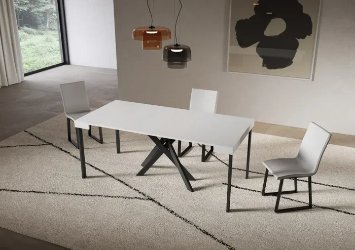 Consolle Allungabile 90-300x40x77 cm Saki Bianco Frassino Gambe Antracite Online - immagine 3