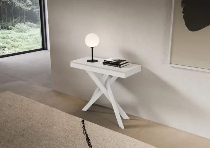 Consolle Allungabile 90-300x40x77 cm Saki Evolution Bianco Frassino Gambe Bianche - immagine 2