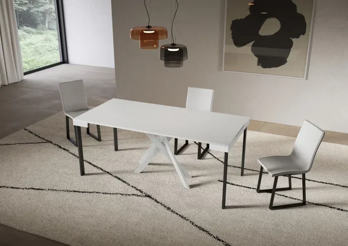 Consolle Allungabile 90-300x40x77 cm Saki Evolution Bianco Frassino Gambe Bianche - immagine 3