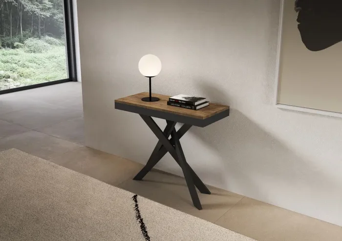 Consolle Allungabile 90-300x40x77 cm Saki Evolution Noce Gambe Antracite - immagine 2