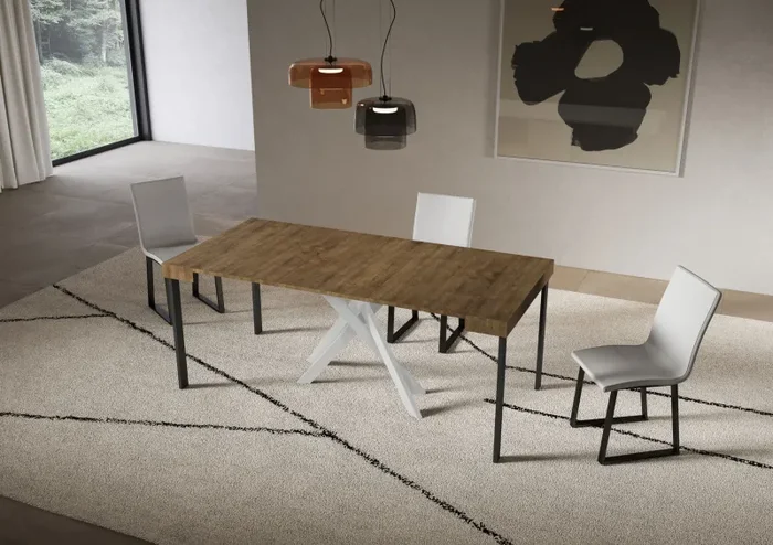 Consolle Allungabile 90-300x40x77 cm Saki Noce Gambe Bianche In saldo - immagine 3