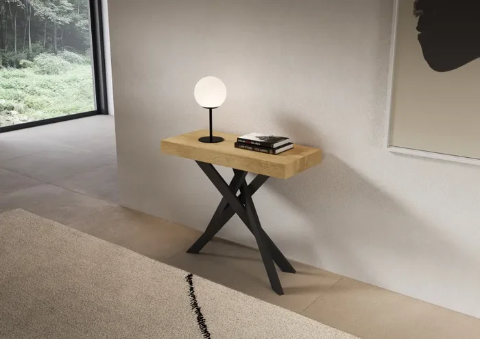 Consolle Allungabile 90-300x40x77 cm Saki Premium Quercia Natura Gambe Antracite - immagine 2