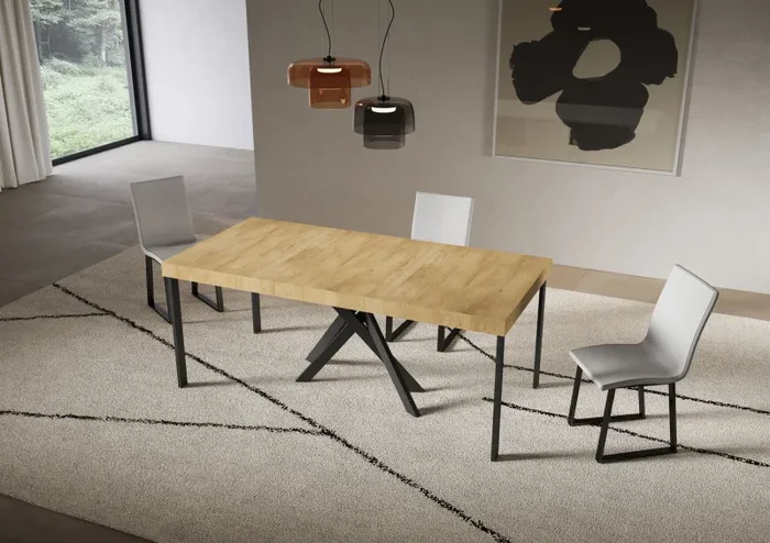 Consolle Allungabile 90-300x40x77 cm Saki Premium Quercia Natura Gambe Antracite - immagine 3