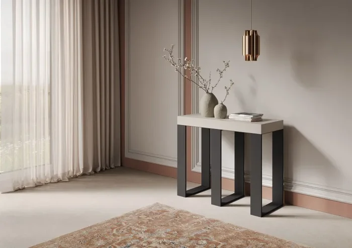 Consolle Allungabile 90-300x40x77 cm Sintesi Cashmere Telaio Antracite - immagine 2