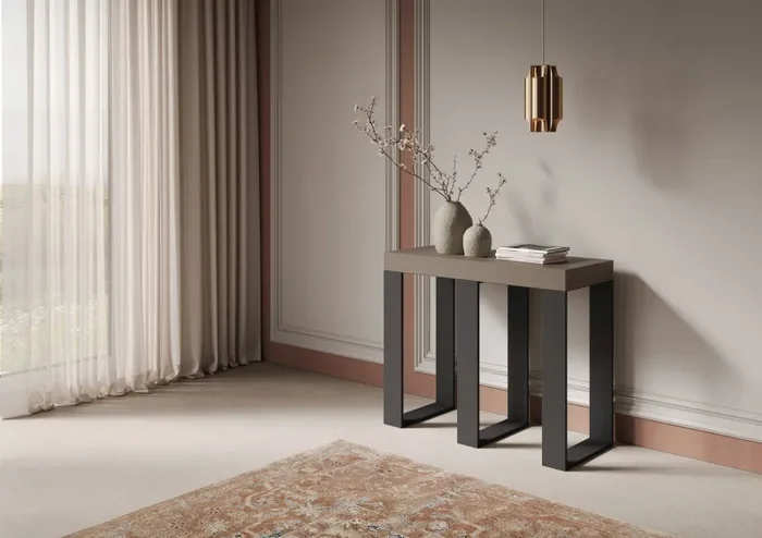 Consolle Allungabile 90-300x40x77 cm Sintesi Tortora Telaio Antracite - immagine 2