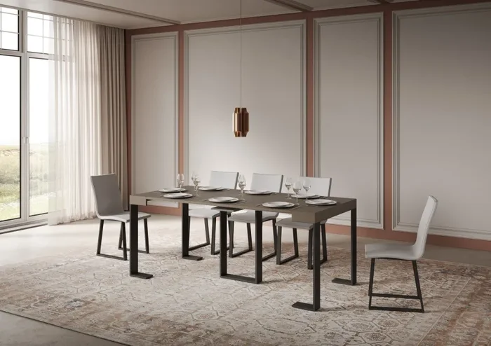 Consolle Allungabile 90-300x40x77 cm Sintesi Tortora Telaio Antracite - immagine 3