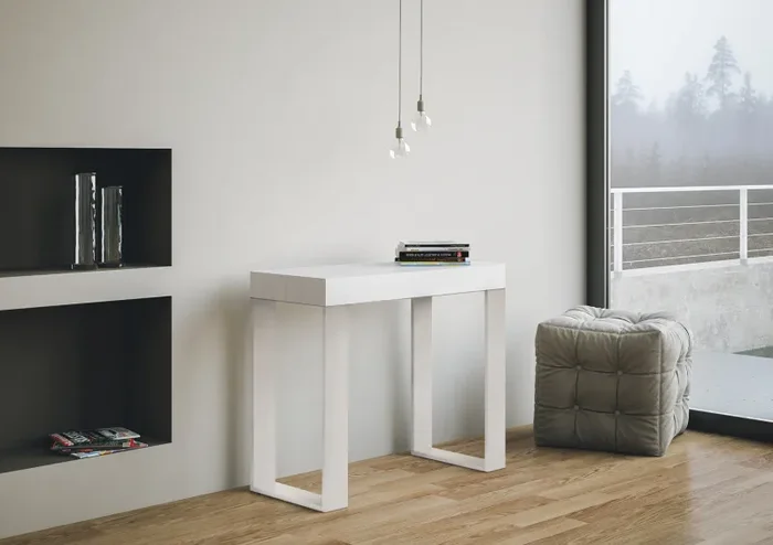 Consolle Allungabile 90-300x40x77 cm Tecno Bianco Frassino telaio Bianco - immagine 2