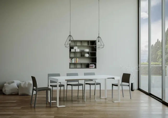 Consolle Allungabile 90-300x40x77 cm Tecno Bianco Frassino telaio Bianco - immagine 3