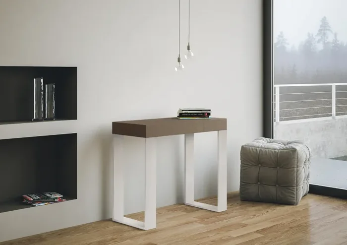 Consolle Allungabile 90-300x40x77 cm Tecno Tortora Telaio Bianco - immagine 3