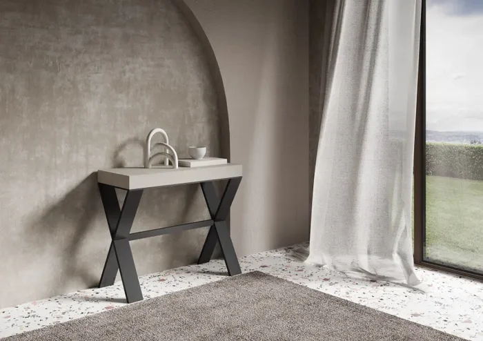 Consolle Allungabile 90-300x40x77 cm Xenia Premium Cashmere Telaio Antracite - immagine 2