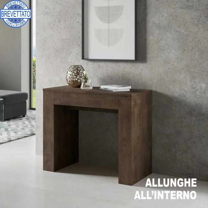 Consolle Allungabile 90-307x49x78 cm in Nobilitato Marrone - immagine 2