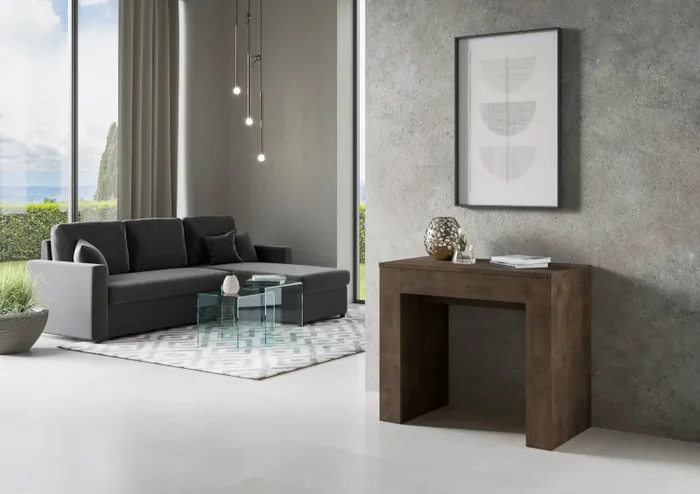 Consolle Allungabile 90-307x49x78 cm in Nobilitato Marrone - immagine 3