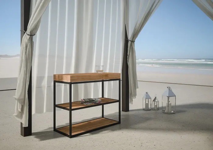 Consolle Allungabile da Esterno in Legno e Ferro H77x40x90/300cm Camelia Abete Tinto Foldin - immagine 2