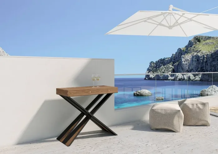 Consolle Allungabile da Esterno in Legno e Ferro H77x40x90/300cm Lilla Abete Tinto Classica Vendita online - immagine 2