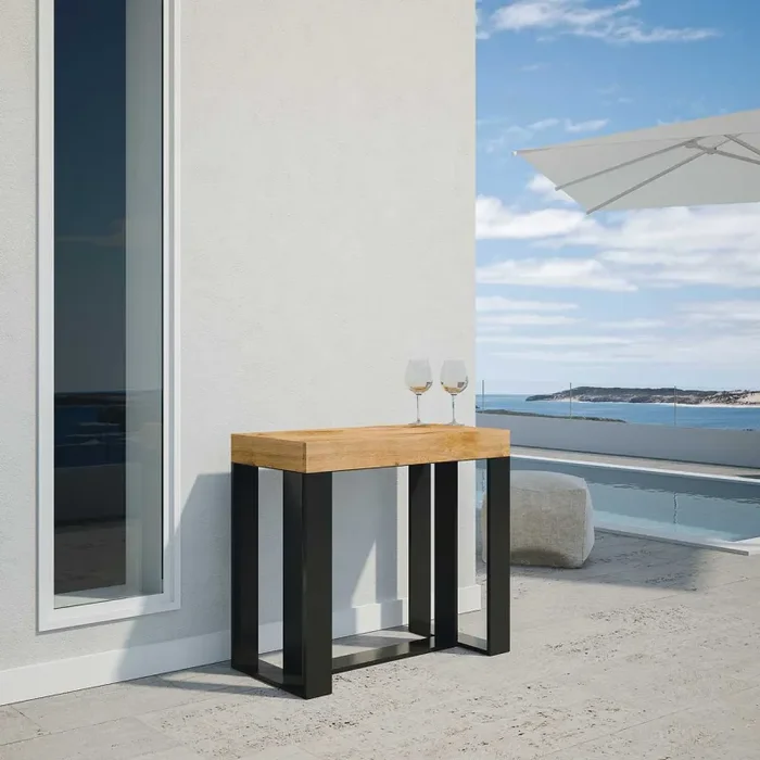 Consolle Allungabile da Esterno in Legno e Ferro H77x40x90/300cm Viola Abete Tinto Classica - immagine 2