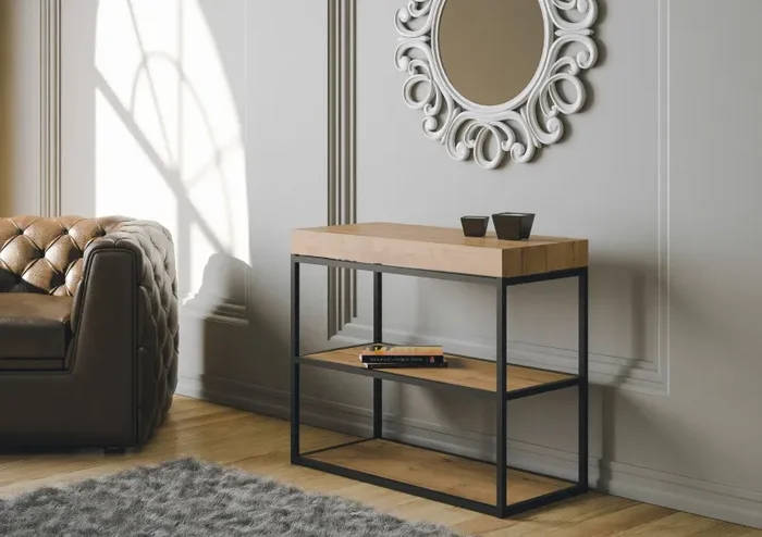 Consolle Allungabile in Legno e Ferro H77x40x90/300cm Plano Premium Quercia Folding - immagine 2