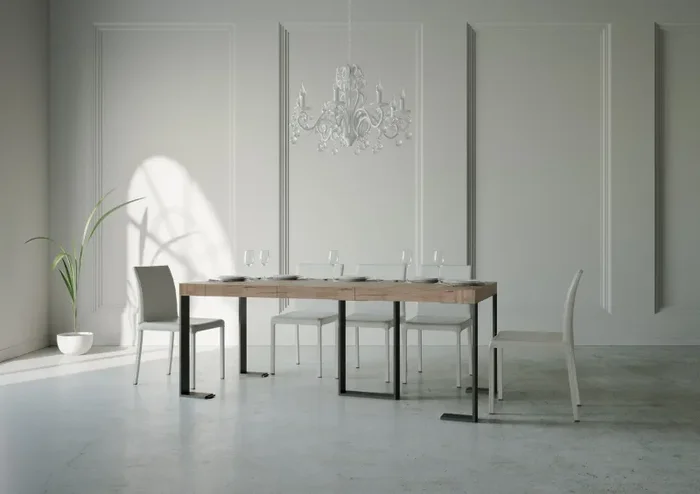 Consolle Allungabile in Legno e Ferro H77x40x90/300cm Sintesi Premium Rovere Folding Vendita calda - immagine 3