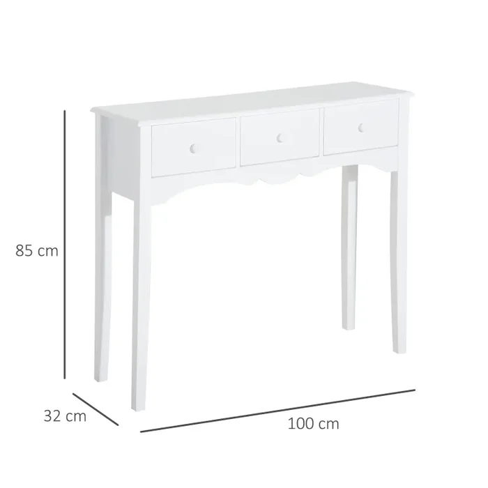 Consolle da Ingresso con 3 Cassetti 100x32x85 cm Bianco - immagine 3