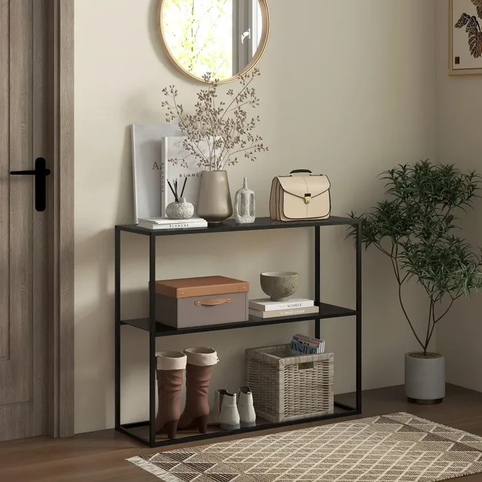 Consolle Fissa 2 Ripiani 90x30x75 cm in Acciaio Nero - immagine 2