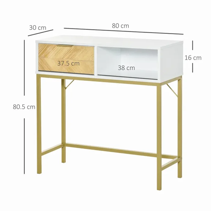 Consolle Ingresso 1 Cassetto 80x30x80,5 cm in Legno Bianco e Oro - immagine 3