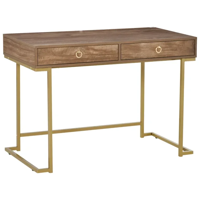 Consolle Ingresso 2 Cassetti 110x55x76 cm in Metallo e MDF Marrone e Oro