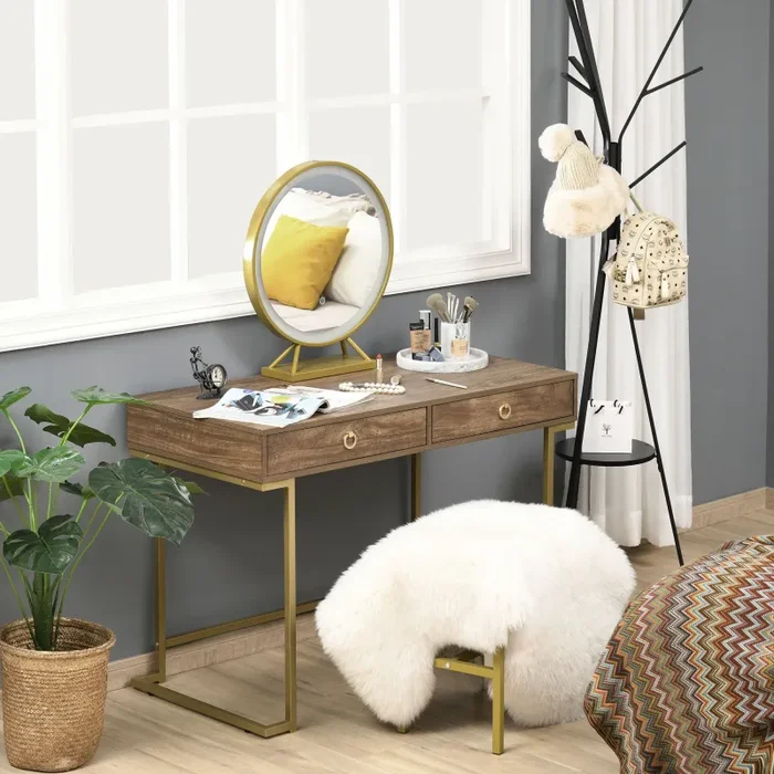 Consolle Ingresso 2 Cassetti 110x55x76 cm in Metallo e MDF Marrone e Oro - immagine 2