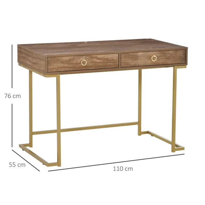 Consolle Ingresso 2 Cassetti 110x55x76 cm in Metallo e MDF Marrone e Oro - immagine 3