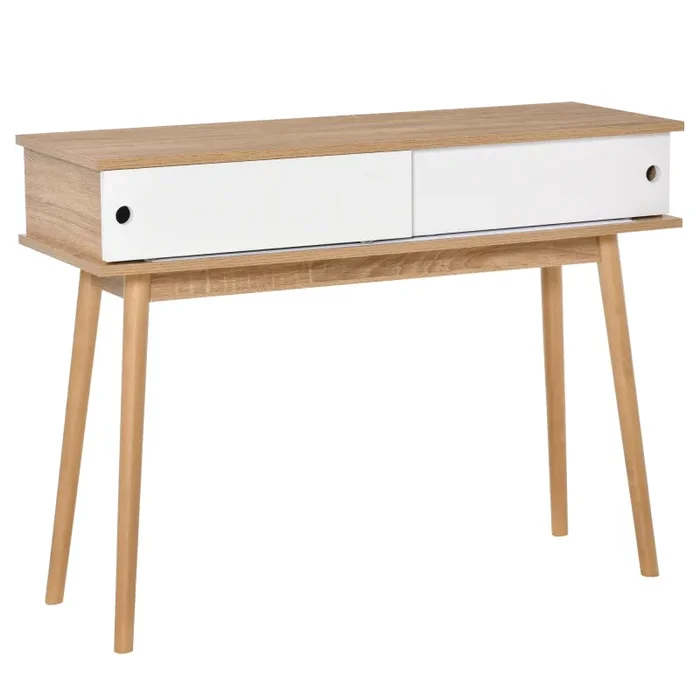 Consolle Ingresso 2 Scomparti 100x35x75 cm in MDF e Metallo Legno e Bianco In saldo