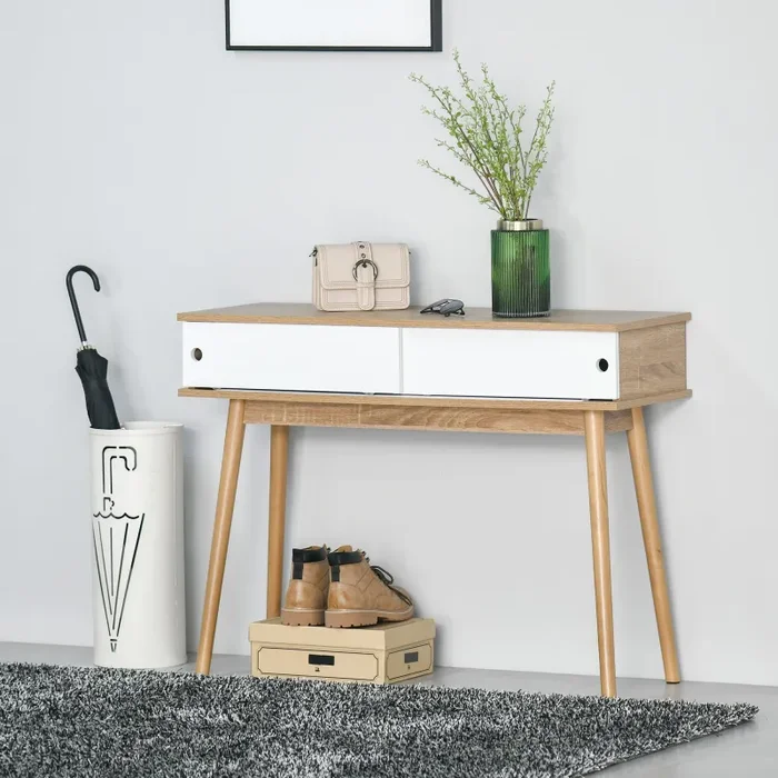 Consolle Ingresso 2 Scomparti 100x35x75 cm in MDF e Metallo Legno e Bianco In saldo - immagine 2