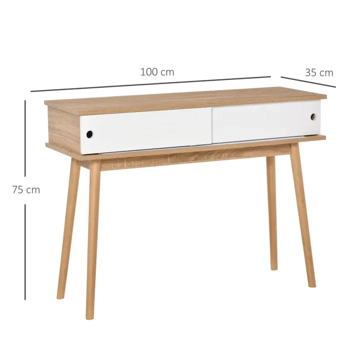 Consolle Ingresso 2 Scomparti 100x35x75 cm in MDF e Metallo Legno e Bianco In saldo - immagine 3