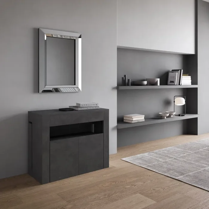 Consolle Tavolo Allungabile 90-302x42x75 cm Evolve Antracite Spatolato con Panca Inferiore - immagine 2