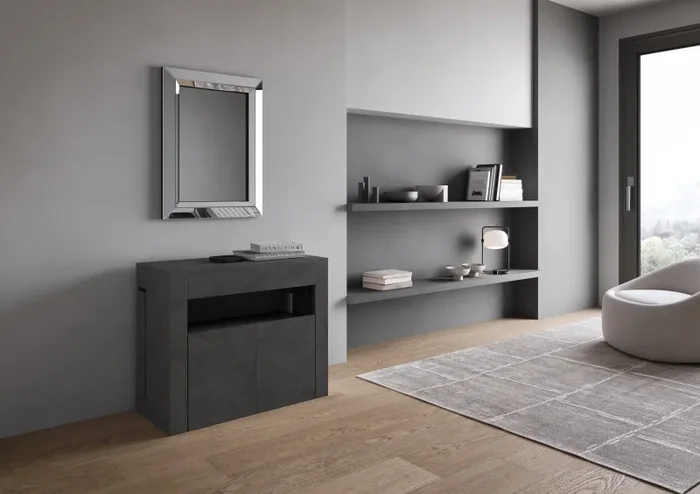 Consolle Tavolo Allungabile 90-302x42x75 cm Evolve Antracite Spatolato con Panca Inferiore - immagine 3