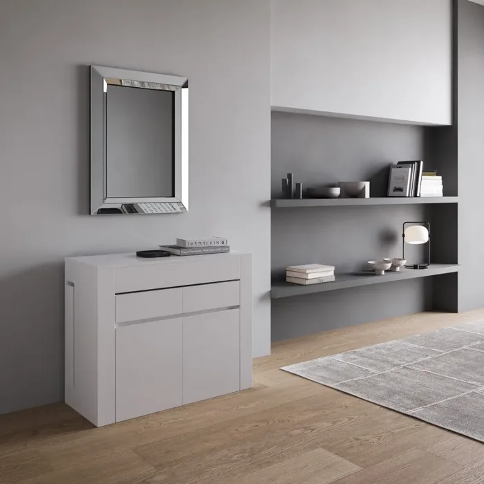 Consolle Tavolo Allungabile 90-302x42x75 cm Evolve Bianco Frassino con Panca Inferiore e Superiore Online - immagine 2