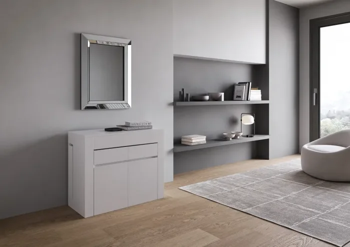 Consolle Tavolo Allungabile 90-302x42x75 cm Evolve Bianco Frassino con Panca Inferiore e Superiore Online - immagine 3