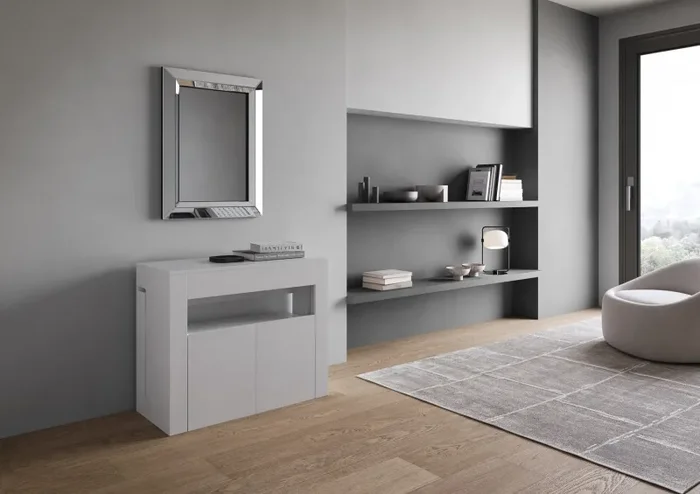 Consolle Tavolo Allungabile 90-302x42x75 cm Evolve Bianco Frassino con Panca Inferiore - immagine 3