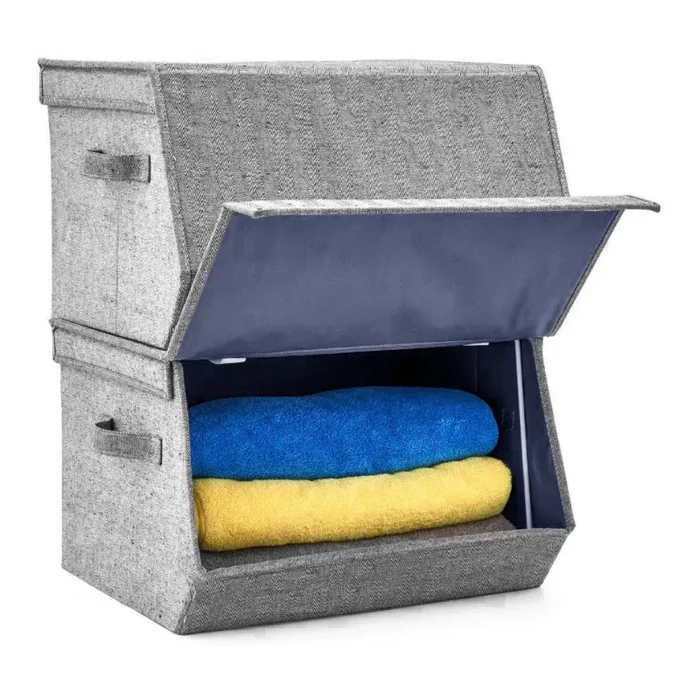 Contenitore Portaoggetti Pieghevole H25xP32xL38 cm con Manici Laterali in tessuto Sconti - immagine 2