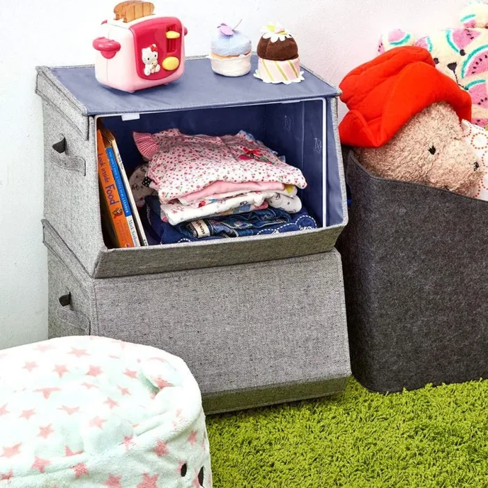 Contenitore Portaoggetti Pieghevole H25xP32xL38 cm con Manici Laterali in tessuto Sconti - immagine 3