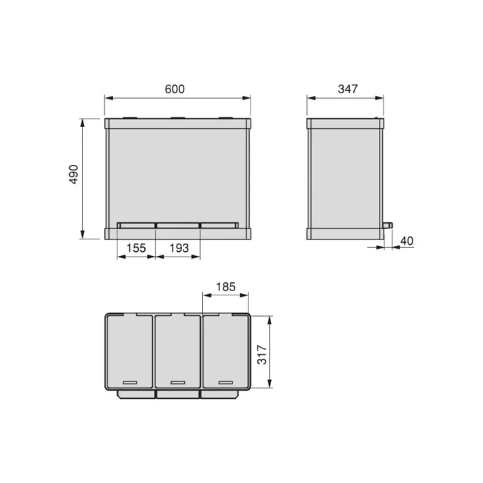 Contenitore Recycle Inox con Scomparti Impostato 3X15 Acciaio Inossidabile Emuca - immagine 2