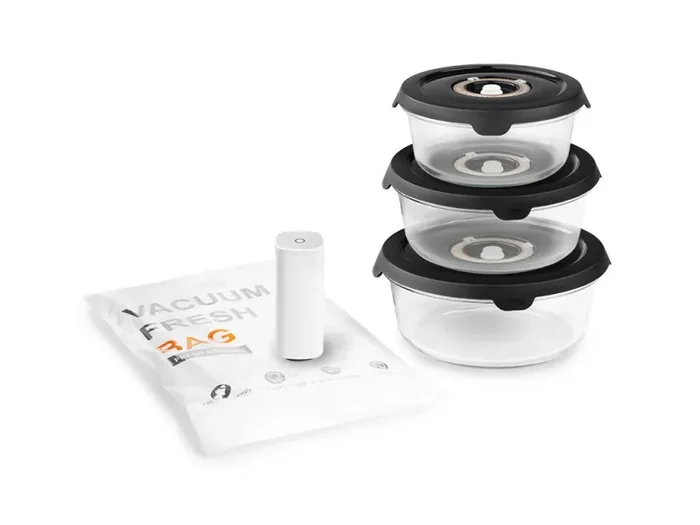 CONTENITORE TONDO IN VETRO SOTTOVUOTO – KIT DI SACCHETTI In saldo