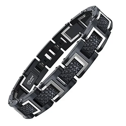 COOLMAN – Bracciale da uomo, Braccialetto in acciaio Argento + Nero
