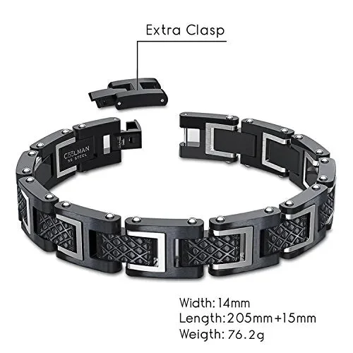 COOLMAN – Bracciale da uomo, Braccialetto in acciaio Argento + Nero - immagine 2