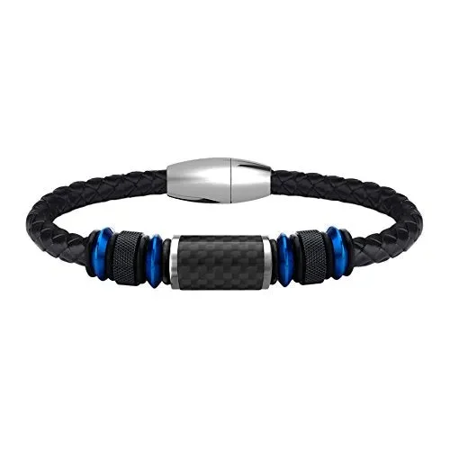 COOLMAN Braccialetto in Pelle per Uomo Bracciale Polsino Blu(21.5cm)