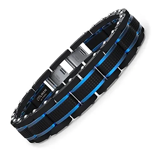 COOLMAN Gioielli Uomo Bracciali Acciaio Inossidabile Blu e Blu(m：19-20,5cm)
