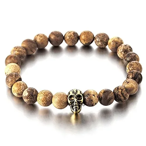 COOLSTEELANDBEYOND 9MM Pietra Preziosa, Braccialetto di Perline con Cranio,… Vendita online