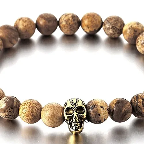 COOLSTEELANDBEYOND 9MM Pietra Preziosa, Braccialetto di Perline con Cranio,… Vendita online - immagine 2