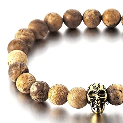 COOLSTEELANDBEYOND 9MM Pietra Preziosa, Braccialetto di Perline con Cranio,… Vendita online - immagine 3