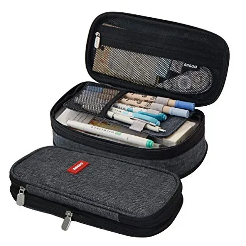 Coolzon Zaino scolastico espandibile, astuccio di grande capacità, astuccio per matite, astuccio per cancelleria, borsa per trucchi, per ragazze, ragazzi, studenti, bambini e adulti, Grigio, Borsa