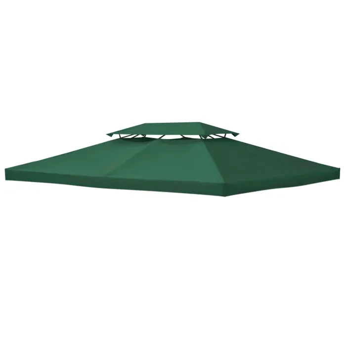 Copertura per Gazebo a 2 Livelli con Cinghie e 10 Fori di Drenaggio 4x3m in Poliestere Verde